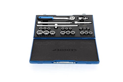GEDORE 23-piece Socket spanner set, Bi-hex, 1/2", 8-24 mm, Tool, Ratchet with lever reverse, for Automotive D19 EMU 20 - Image 3
