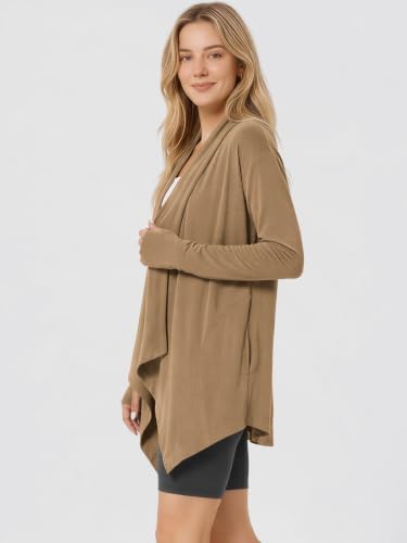 Image of ODODOS Women's Drape Open Front Cardigans Cozy Soft Long Sleeve Casual Wrap Outerwear with Pockets Thumb Hole