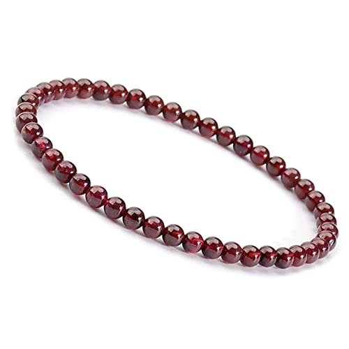 Unique Gems Pulseira de pedras preciosas discretas para mulher, diâmetro de 4 mm, pérolas de chakra de Buda, Pedra preciosa, Granada vermelha