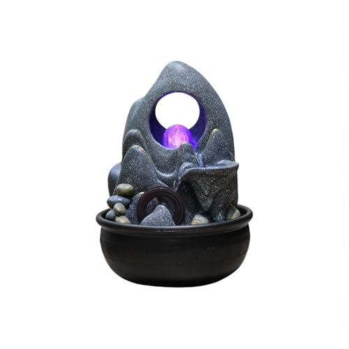 Fuente de Mesa Fuente de Agua sobremesa con Bola rodante y luz LED, Estilo Feng Shui, for decoración del hogar la Oficina Fuente de Agua Decorativa