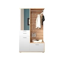 ENTRA Flurgarderoben Set in Artisan Eiche Optik, Weiß - Stylishe Kompaktgarderobe mit Spiegel für Ihren Eingangsbereich - 117 x 198 x 38 cm (B/H/T)