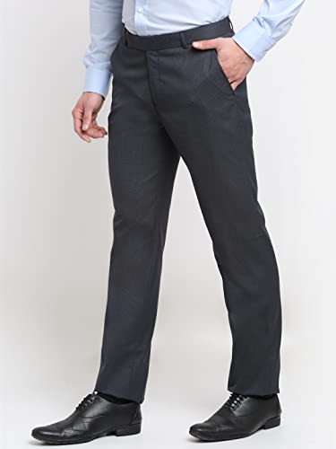 Image of Cantabil Solid Non Pleated Regular Fit Mid Rise Formal Trouser for Men | Formal Pants for Men | Formal Wear Regular Fit Trouser for Men (P-MTRF00008-DK Grey)