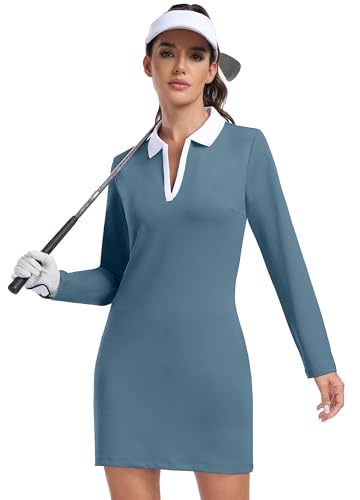 Image of Hiverlay Golf Dresses for Women with Shorts and Pockets, V-Neck Short Sleeve Tennis Dress, Workout Athletic Dresses