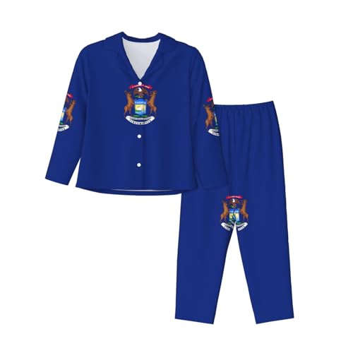 Pyjama à manches longues Michigan State Flag pour femme ensemble homewear décontracté 2 pièces