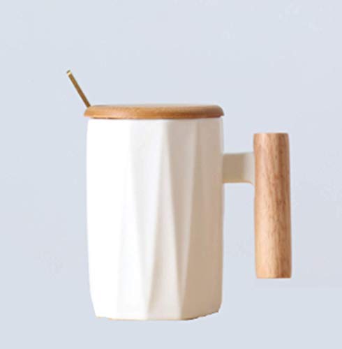 Ceramic Wooden Handle White Coffee Cup 330Ml With Cover Scoop Hogar Taza Del Restaurante Tazas De Moca Con Elegante Juego De Café De Porcelana Tazas