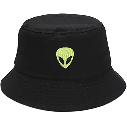 XYIYI Sombrero de cubo bordado de moda sombreros de pescador de playa de algodón para mujeres y niñas, alien negro, Talla única