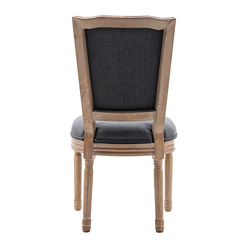 Kcc French Dining Chairs Set Of 2, Upholstered Vintage Farmhouse Chair With Square Backrest, Mid Century Fabric Chair With Solid Rubberwood Leg For Dining Room Bedroom Kitchen Restaurant, Dark Gray #TOP5