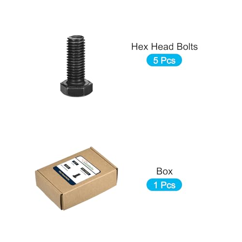 Image of METALLIXITY Hex Bolts (M14-2x35mm) 5Pcs, Carbon Steel Fully Threaded Black Oxide, Coarse Thread UNC Hex Head Screw Bolt - for Furniture Repair