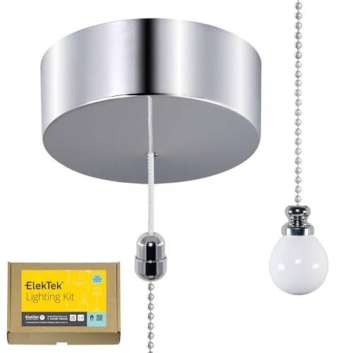 Interruptor de luz con cadena ElekTek y conector de bola cerámica blanca cilindro cromo techo