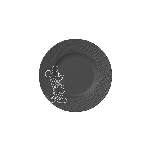Villeroy & Boch Manufacture Rock – Mickey Mouse – assiette à dessert, noir, résistant au lave-vaisselle/micro-ondes, look ardoise avec décor Disney...