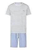 Phil & Co. Berlin Pijama corto para hombre, ropa de dormir, ropa de dormir, ropa de casa, ropa de salón, dos piezas, conjunto cómodo de mezcla de algodón, azul a rayas, XXL