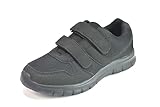 Men’s Lightweight Hook & Loop Walking Trainers – Breathable Mesh Comfortable Everyday Shoes with Cushioned Sole, Easy Fastening Wide Fit Casual Sneakers for Daily Wear UK Size 6-12. Black