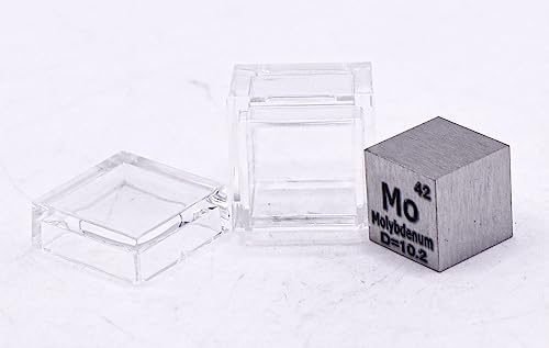 Image of 0.39 inch 10mm Molybdenum Metal Cube Mo up to 99.9% Pure Periodic Table Element Engraved Density Collection Science Education Display Block Cube + Acrylic Case Box - 1PC