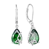 Blaniy Pendientes colgantes de lágrima de plata de ley 925 con cierre de mariposa con piedra natal, regalos de joyería para mamá, esposa, niñas, ella, circonita cúbica, esmeralda