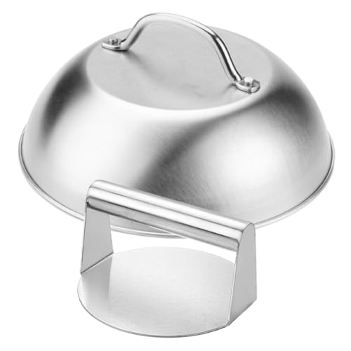 GRIRIW 1Set Stainless Steel Burger Press with Dome Cover for Cooking Burgers Steaks Food Dome Cover for Bbq Outdoor Grilling Compact Design for Easy Storage