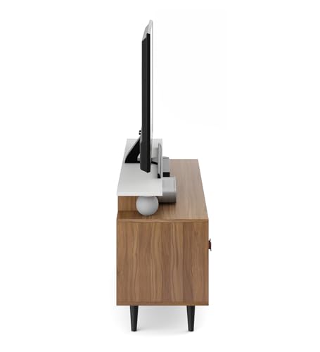 Image of A GLOBIA Creations Fynix TV Unit | Engineered Wood | TV Stand with Storage Cabinets & Open Shelves | Exotic Teak & Frosty White Finish | Knock Down | 36 Months Warranty