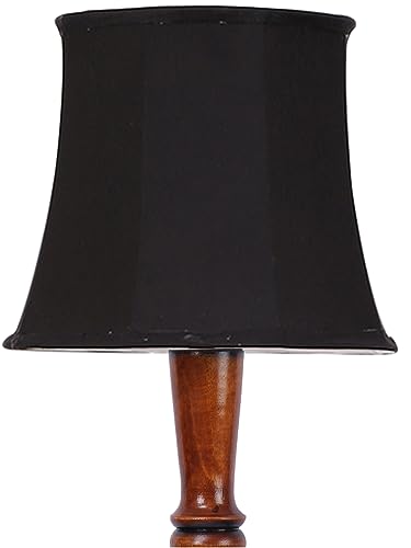 Image of Cylindrical Drum Floor Lamp with Wooden Base - Height 57 Inches, Black | Modern Standing Lamp for Home, Living Room, Bedroom & Office | Elegant Lighting Decor | Cotton
