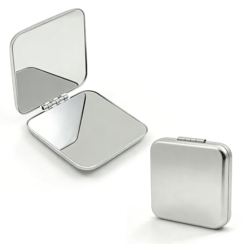 Rylaxzon Pocket Mirror, Stainless Steel Foldable Travel Mirror, Portable & Compact for Purse, Travel, Makeup Application & On-The-Grooming Needs - Square Shape (1 Pack)