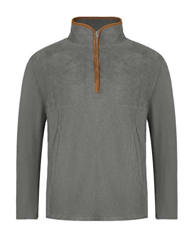 Atforna Sudadera de Forro Polar para Hombre con Media Cremallera, Chaqueta de Forro Polar con Bolsillos, para otoño e Invierno, Chaqueta de transición, Micropolar, Sudadera para Exterior, Gris, L