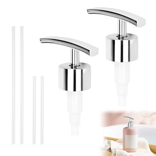2 Pcs Seifenspender Pumpkopf Edelstahl, Seifenspender Ersatzpumpe, Seifenpumpe mit 4 Schläuche, für 28 mm Gewinde Flasche, für Badezimmer Shampoo Duschgel