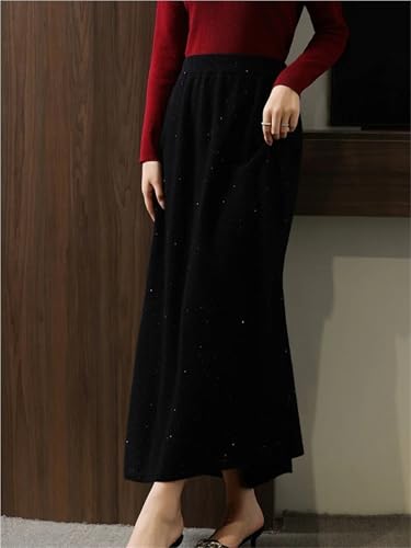 Women's Merino Wool Knitted Long Skirt for Autumn and Winter Warm Elastic High Waisted Fashionable Sequined Mid Length Skirt3