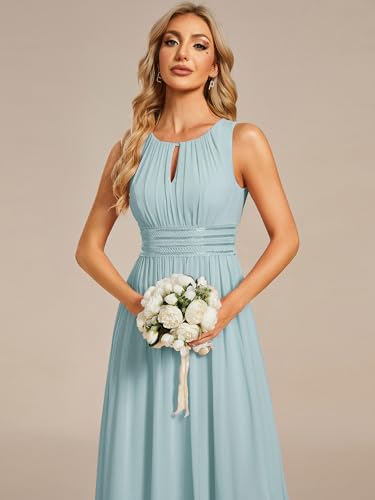Image of Ever-Pretty Women's Chiffon Sleeveles Summer Formal Wedding Guest Dresses Ruched A Line Hollow Out Crew Neck Bridesmaid Dress