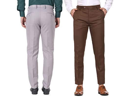 Image of MALENO Men Formal Trouser Regular Fit Solid | Soft and Breathable Pant Combo (Pack of 2)