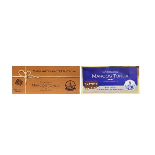 Chocolates Marcos Tonda – Pack Artesanal | Chocolate Negro Y Chocolate Con Almendras 2 Productos | Caja De Chocolates Para Regalar | Cesta Gourmet Para Regalar | Desde 1793