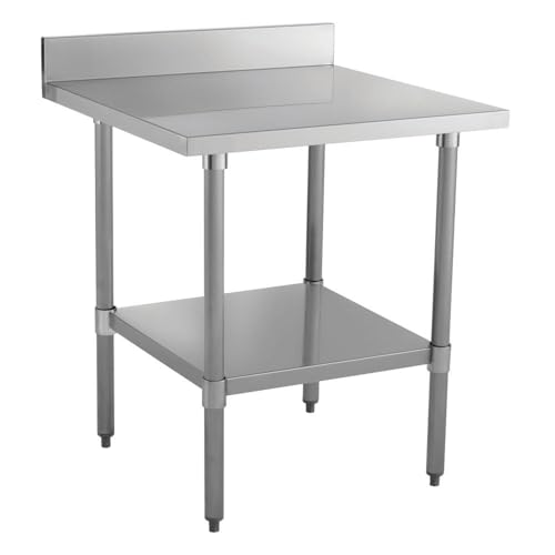 Image of Kratos Commercial Worktable, All-Stainless Steel Kitchen Prep Table with Undershelf and Backsplash, 30 inchDx30 inchW, NSF, 16ga /304SS (28W-317)
