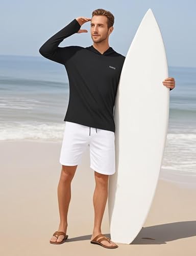 Image of Mens Long Sleeve Athletic Hoodie Sun Protection Gym Workout Shirt for Hiking Running Fishing