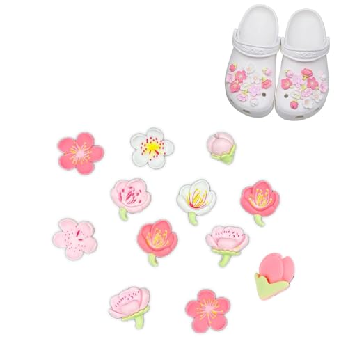Charmes de Chaussure,12 PCS Mignons Décorations de Chaussures Fleurs avec Boutons Colorés Breloques de Chaussures Mode Fleurs Charmes de Résine Pins Pour Filles
