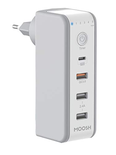 Moosh Timed Wall Charger with Power Delivery 48W for Smart Phones Quick Charger QC 3.0 Port Dual USB 2.4A Dedicated 180 Degree Rotating Plug Ultimate Home Charger Smart Charger (White) (B07Y5P237N) Amazon Price History, Amazon Price Tracker