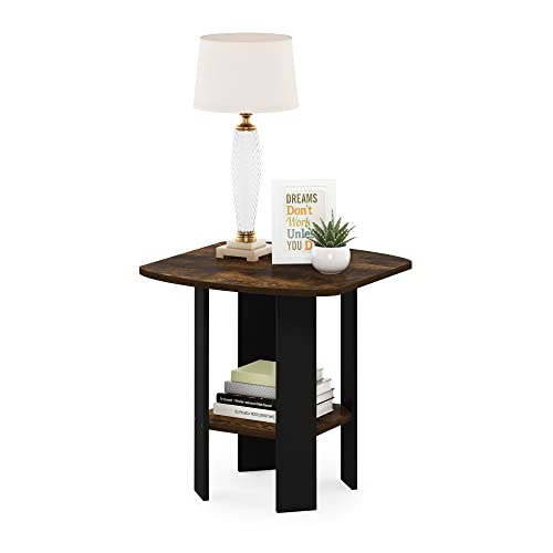 Furinno SIMPLE DESIGN Side Table, 2-Tier Modern End Table with Soft Edges, Open Shelves Night Stand, Bedside Table, for Living Room, Bedroom, Amber Pine