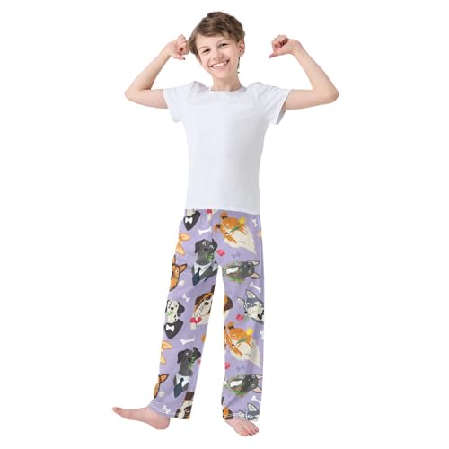 Dog with Flower Boys Pants Boys Athletic Pants Long Pant for Boy with Pockets Wide-Leg Size 6-14Y3