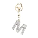 26 Alphabet Rhinestone Keychain for Women, Personalized Bling Crystal Letter Key Chain Keyring Bag Purse Charm Accessory Gift (M)