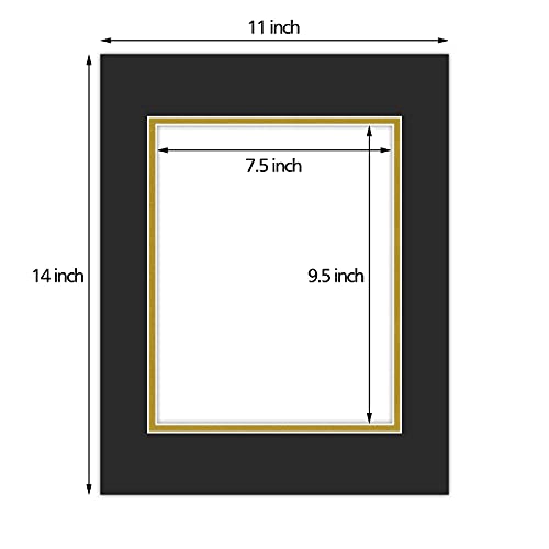 Golden State Art, 11x14 Double Mats for 8x10 - for Photos, Pictures, Frames - Acid-Free, 5 Pack, Black Over Old Gold by Golden State Art - Image 2