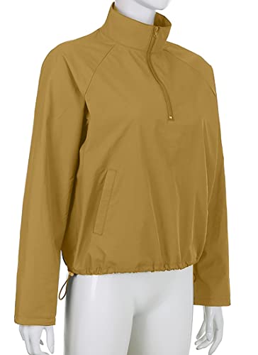 Women Quarter Zip Workout Jacket Long Sleeve Cropped Athletic Running Pullover Sweatshirt Casual Windbreaker Kahkil #TOP6