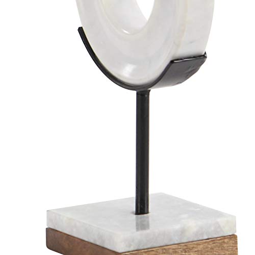 Cosmoliving By Cosmopolitan Marble Geometric Circle Sculpture With Marble Stand, 6" X 4" X 11", White #TOP7