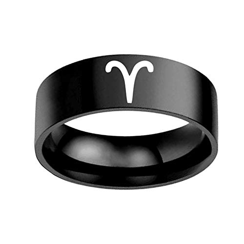 JAJAFOOK Black Mens 8mm Stainless Steel 12 Constellations Wedding Band Ring Aries-Size10