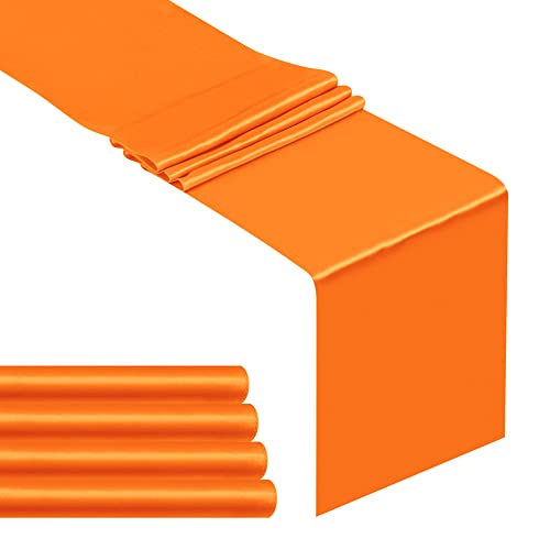 5 Pack Satin Table Runner 12 X 108 Inch Long, Orange Wedding Satin Silk Table Runner For Wedding Birthday Reception Banquet Party Decoration (Orange,5 Pack) #TOP28