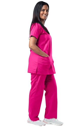 Image of Uniform Craft Women's 4 Pocket Scrub Suit Set | Medical Uniform | Cross V-Neck Poly Cotton | Short Sleeve Hospital Wear | Ideal for Doctors & Nurses (Berry, S)