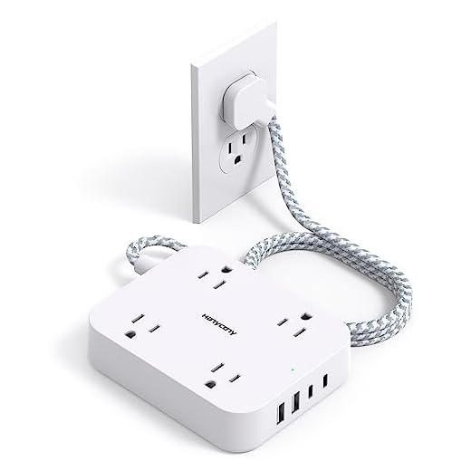Flat Plug Extension Cord, HANYCONY 5ft Power Strip with 4 USB Ports(2 USB C), 4 Widely Outlets Extender, Wall Mount, Desk Charging Station for Office School Travel Dorm Room Essentials, ETL Listed