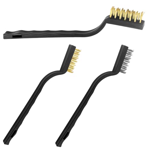 Image of 20 Pcs Wire Brush Set Metal Bristle Brush Small Stainless Steel Brush Set Nylon Bristle Brush for Cleaning Dross, Stains, Rust Spots(Silvery Golden)