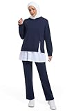 KXCFCYS Muslim Women's Activewear Set Long Sleeve Athletic Top with Loose Pants Modest Workout Outfit for Gym(L,Blue)