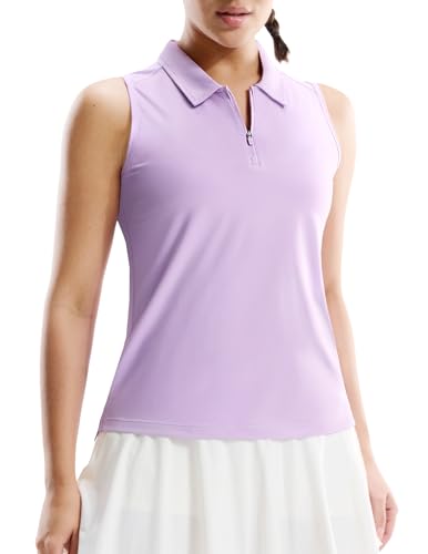 Image of MIER Womens Sleeveless Golf Shirts - Quarter Zip UPF 50+ Collared Polo Tank Tops, Quick Dry Zip Up Tennis Sports Active Tee