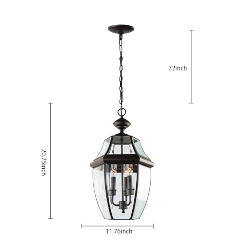 Image of Large Outdoor Pendant Light Fixture 3-Light, 20in Modern Bronze Outdoor Chandelier Hanging Porch Light, Metal Exterior Ceiling Mount Hanging Lantern with Clear Glass for Front Door, Entrance, Gazebo