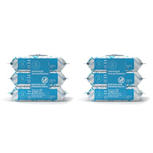 Image of Amazon Elements Baby Wipes, Unscented, Hypoallergenic, Alcohol-Free, With Aloe and Vitamin E, 270 Count, Flip-Top Packs (Pack of 2)