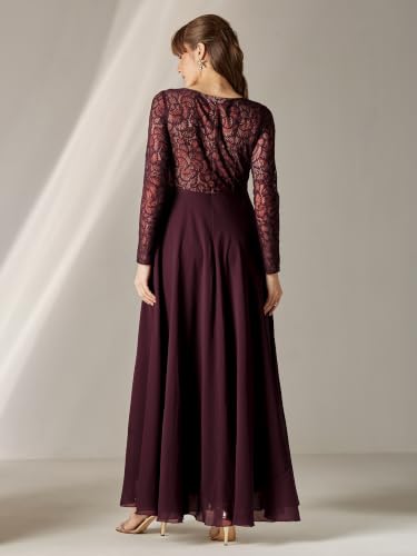 Image of Miss Chase Women's V-Neck Full Sleeve Self Design Lace-Overlaid Georgette Maxi Dress