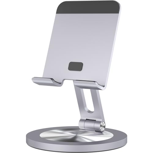 YCNEW 360 Rotating Phone Holder for Desk, Dual-Adjustable Foldable Heavy-Duty Bases Aluminum Phone Stand Compatible with iPhone 17 16 15 14 13 12 11 Series, Galaxy, 4-8