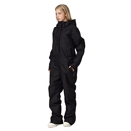 HOTIAN Damen Schneeanzug, Damen Einteiler Skioverall Wasserdicht Winddicht Winter Warme Einteiliger Skioverall,für Wandern Klettern Isoliertes Snowboarden Black-Women S